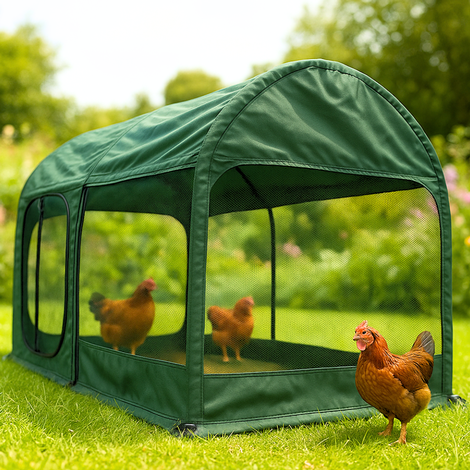 Chicken Coop Tunnel & Rabbit Run - Portable Hen House with Covered Roof for Bird Flu Protection - Pet Safe Outdoor Playpen with 3 Zip Doors
